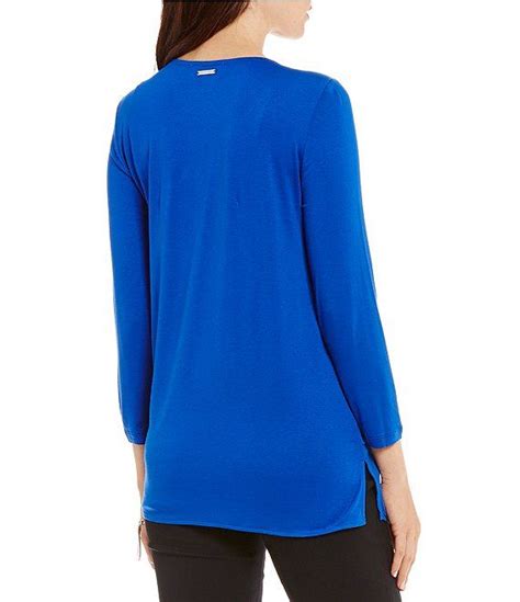 michael michael kors toggle chain 3 4-sleeve top|Michael Michael Kors Womens Toggle Chain Cap Sleeve Blouse.